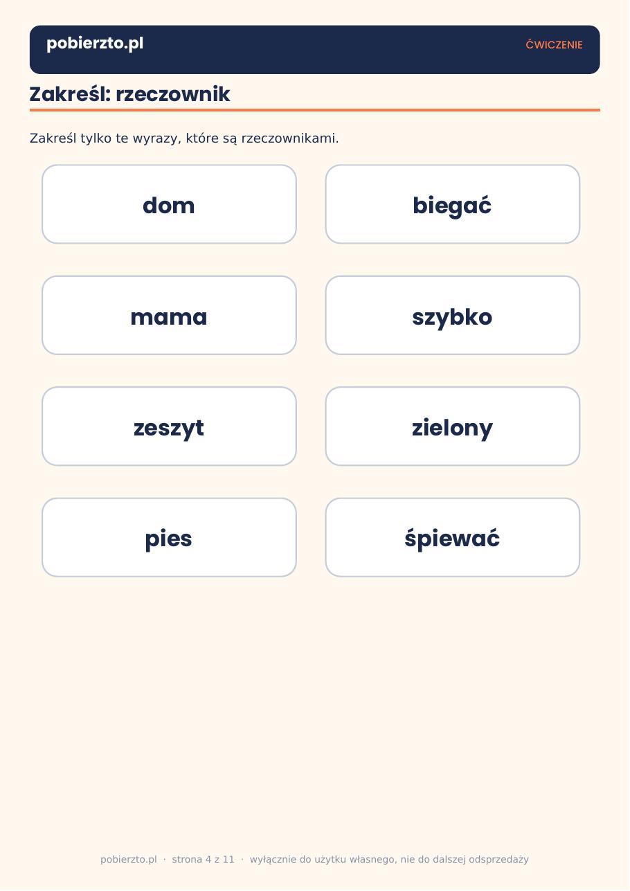 Części mowy — czasownik, karta ćwiczeń
