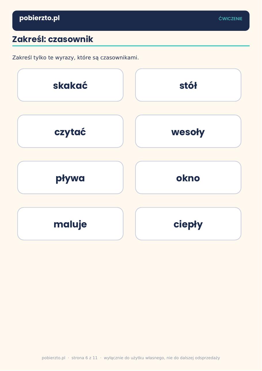 Części mowy — klucz odpowiedzi