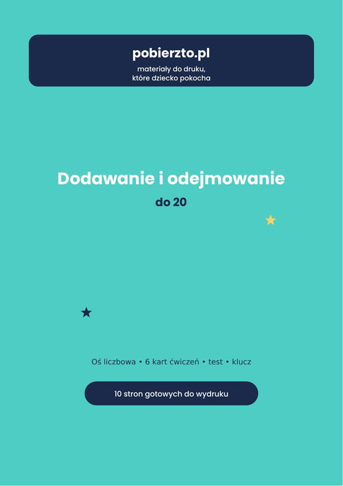 Dodawanie i Odejmowanie do 20, okładka zestawu PDF do druku