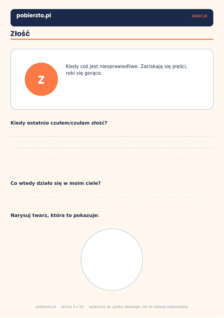 Emocje — karta pracy z nazwami uczuć