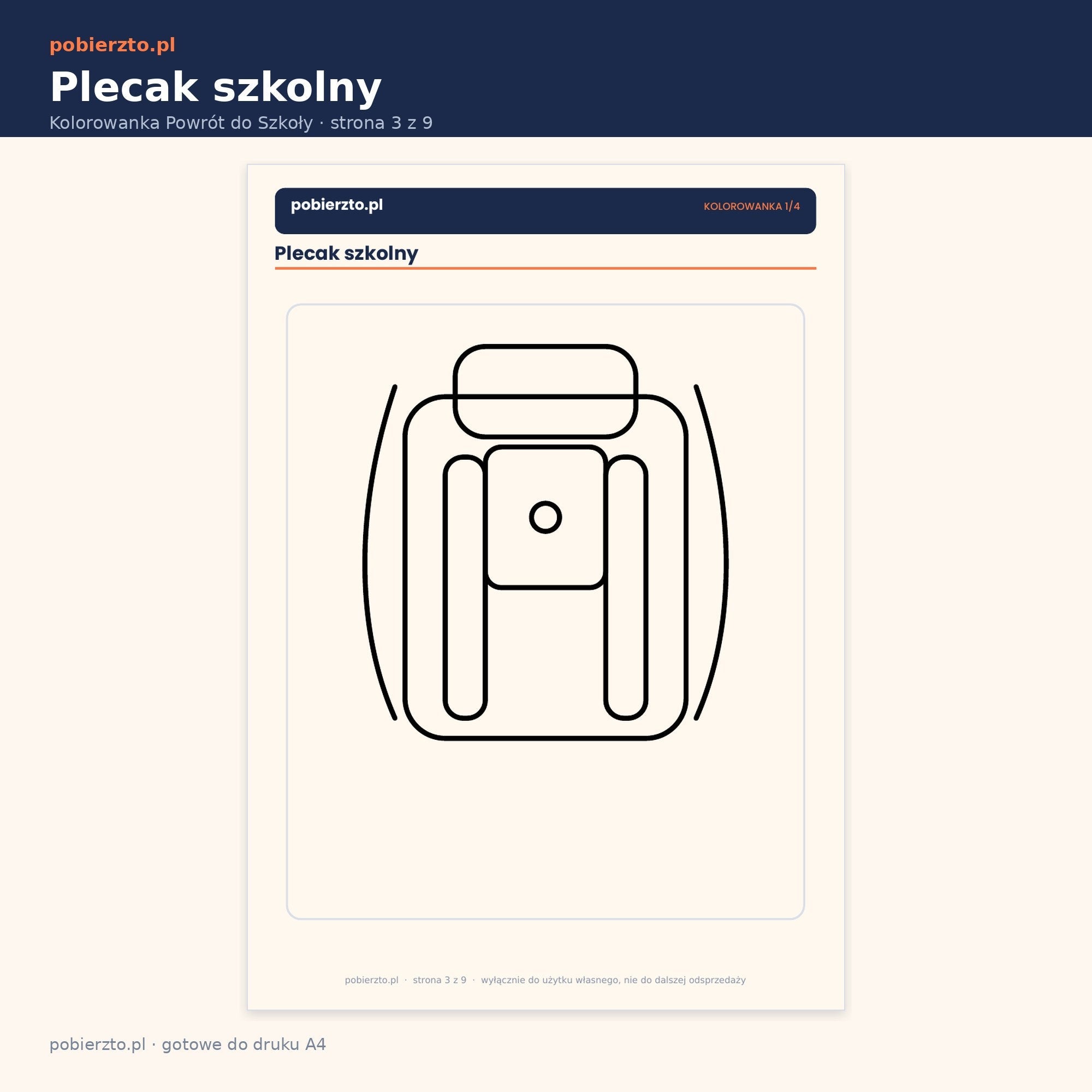 Kolorowanka — plecak szkolny, grube linie