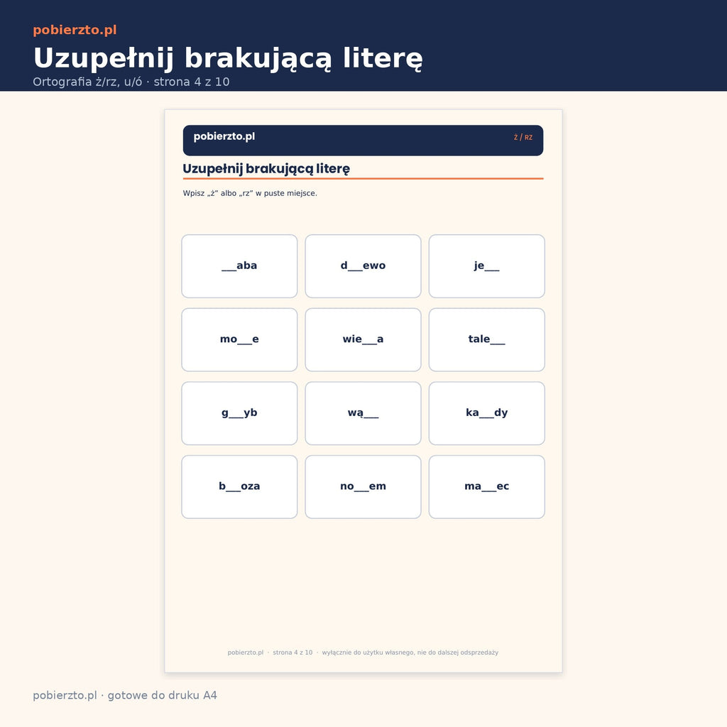 Ćwiczenie — uzupełnij brakującą literę ż albo rz