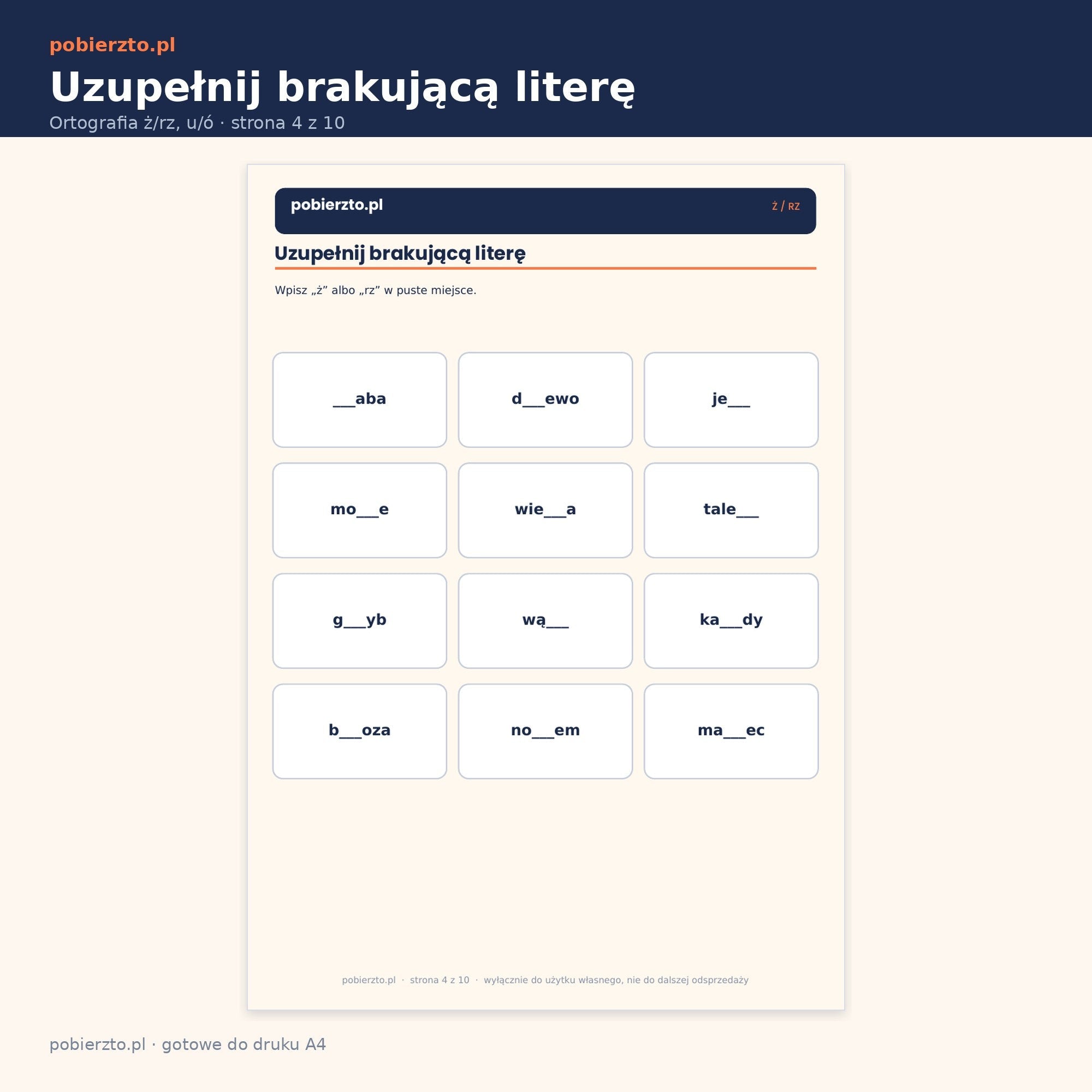 Ćwiczenie — uzupełnij brakującą literę ż albo rz