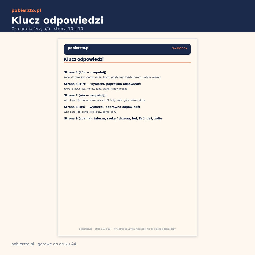Klucz odpowiedzi dołączony do zestawu