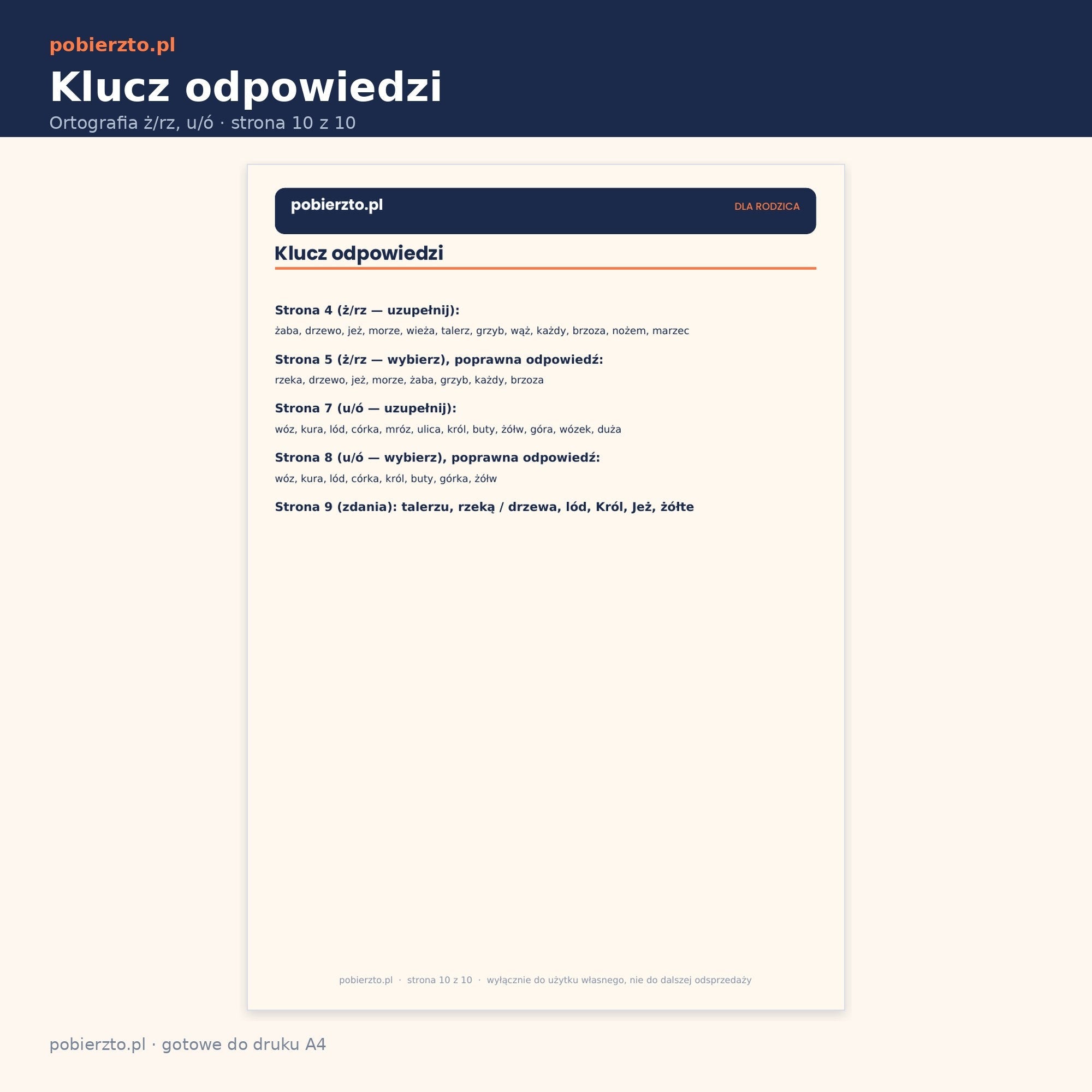 Klucz odpowiedzi dołączony do zestawu