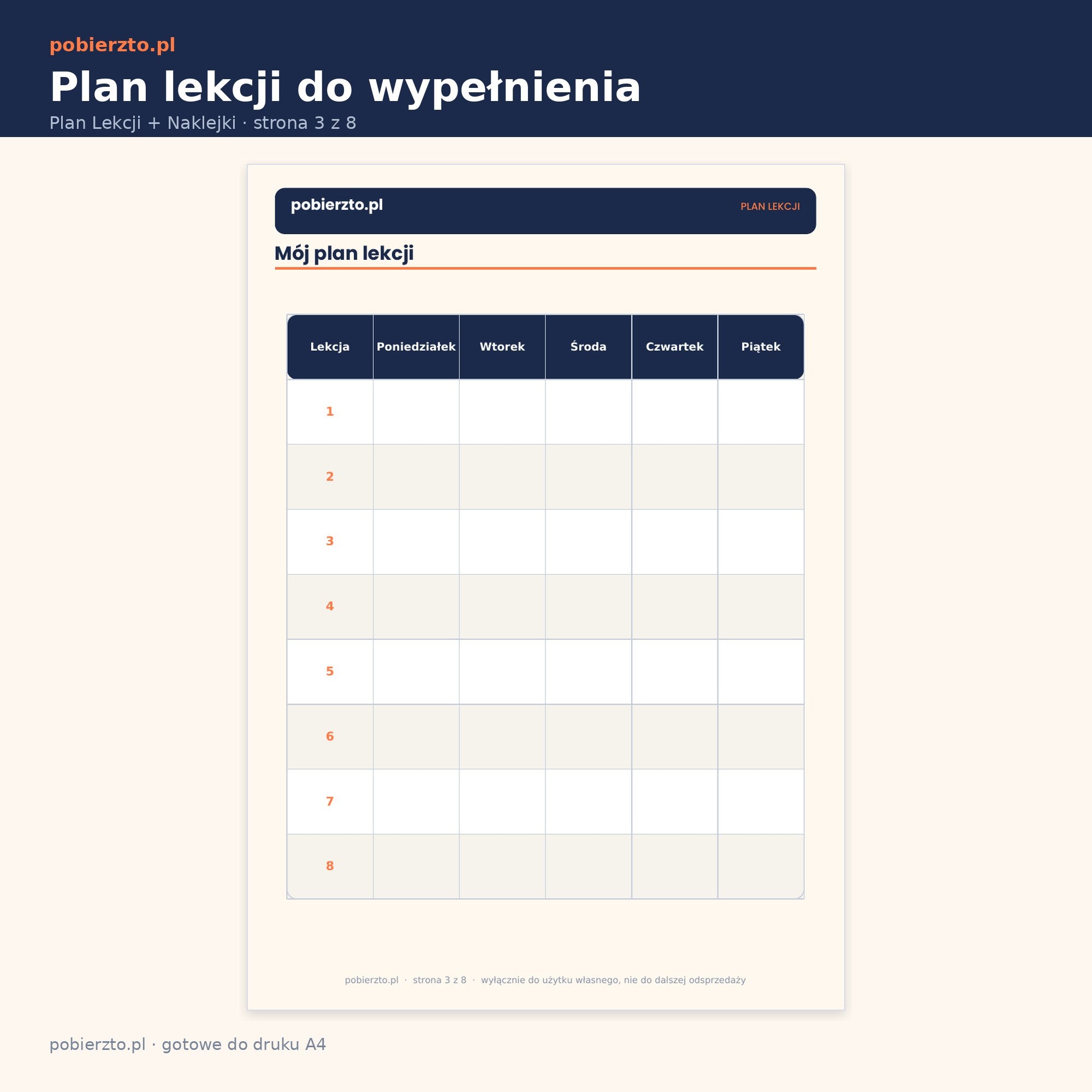 Plan lekcji do samodzielnego wypełnienia
