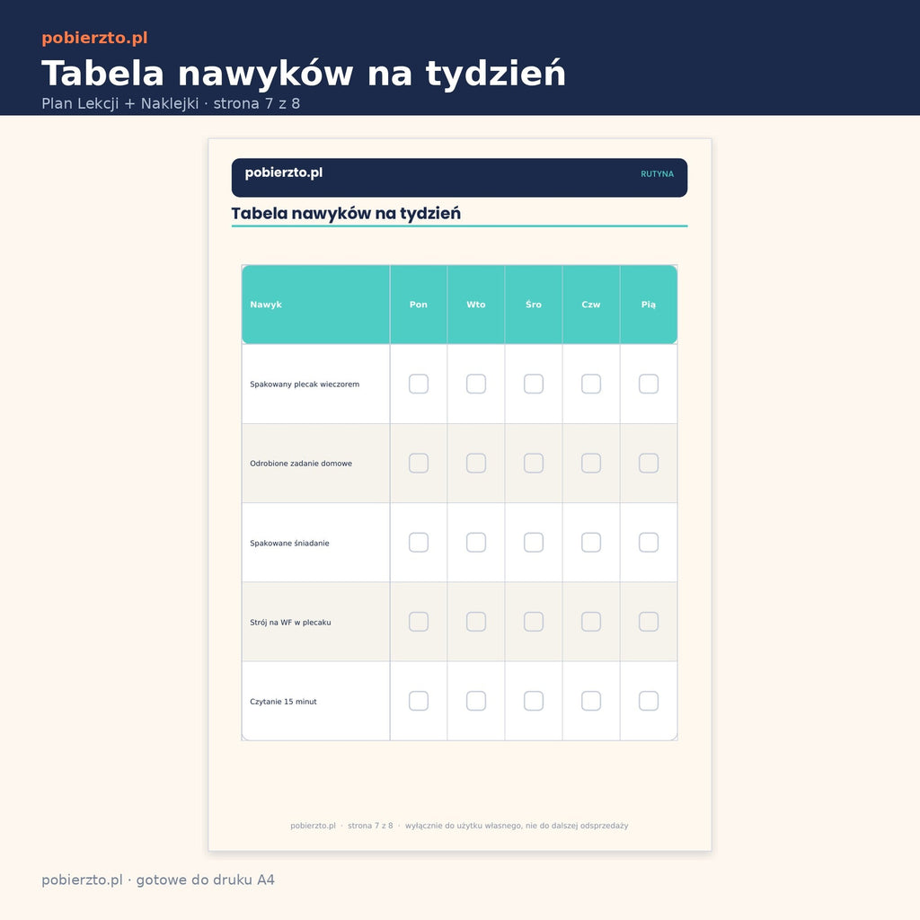 Tabela nawyków na tydzień