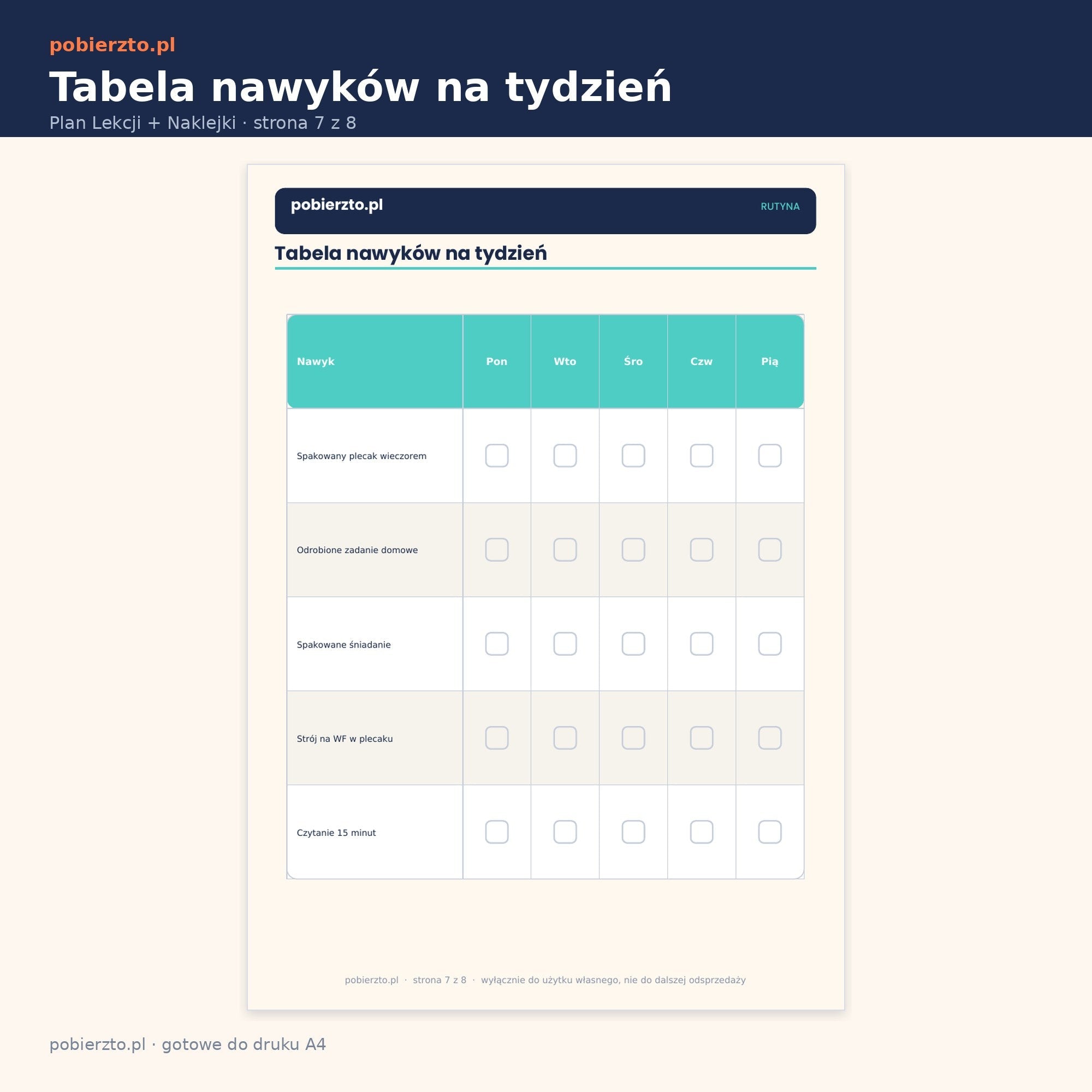 Tabela nawyków na tydzień