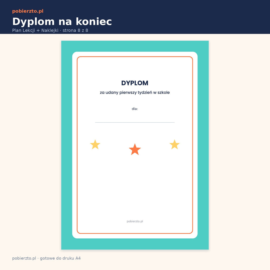 Dyplom za udany pierwszy tydzień w szkole