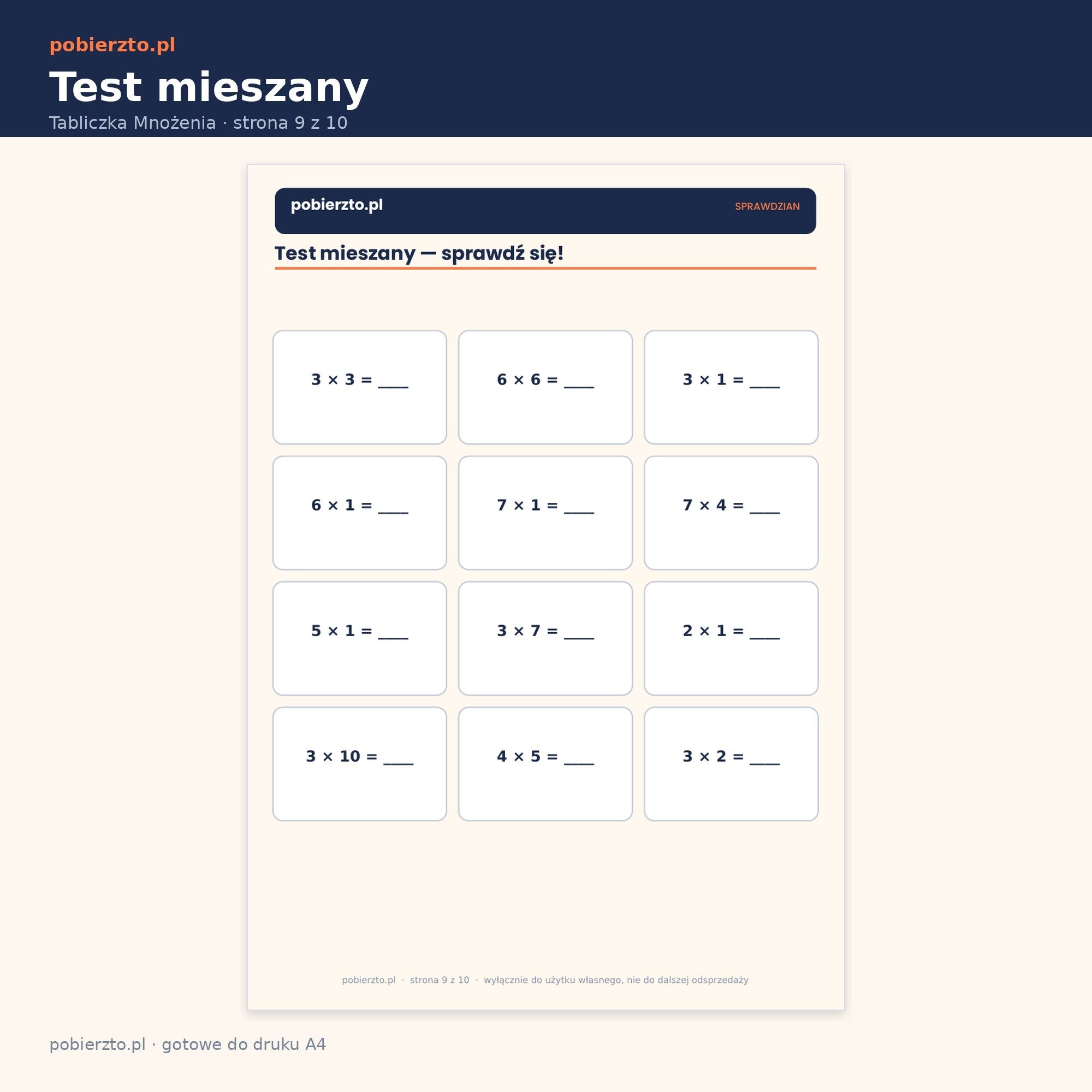 Test mieszany — sprawdzian z tabliczki mnożenia