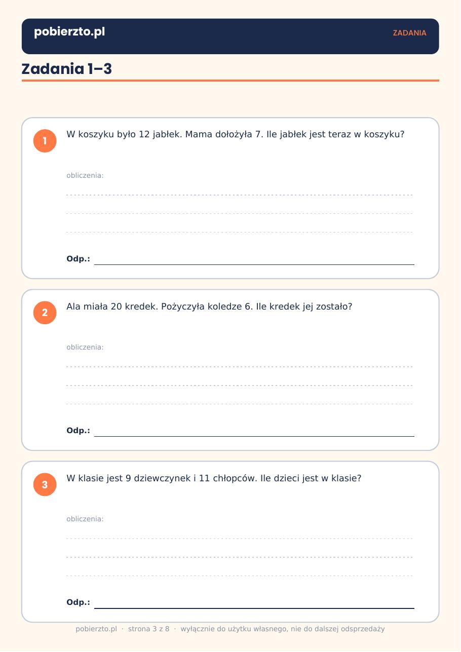 Zadania z treścią klasa 2 — podgląd strony z zestawu