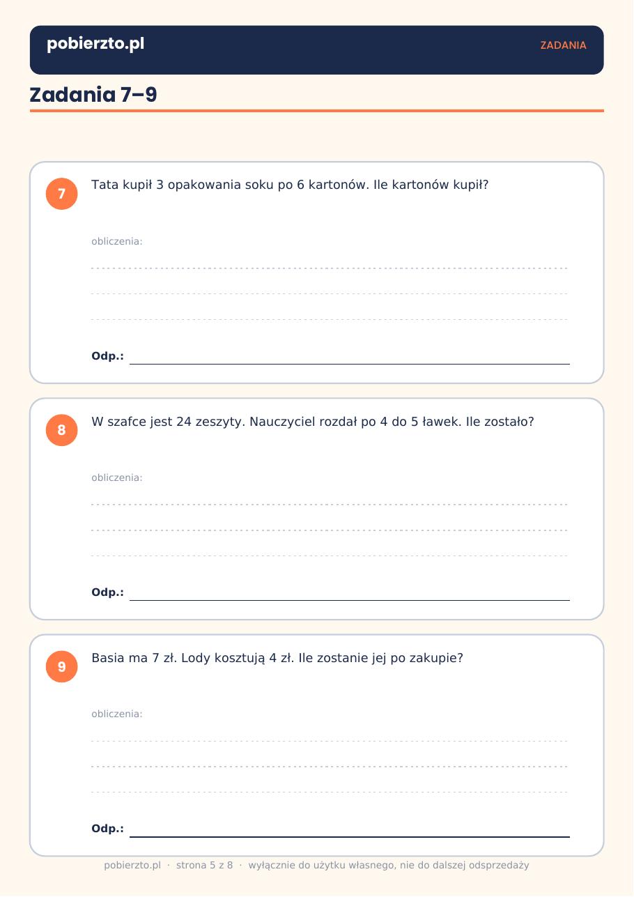 Zadania z treścią — kolejna karta pracy