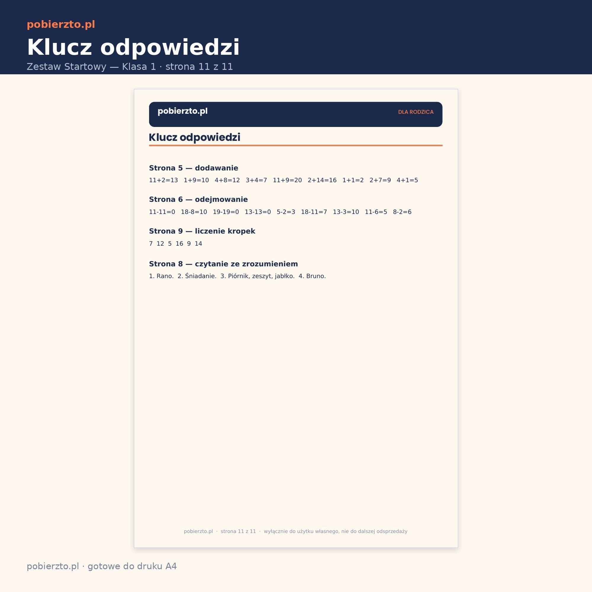 Klucz odpowiedzi dołączony do zestawu